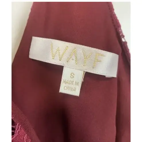 WAYF Lace Blouse Womens Small Burgundy Off Shoulder Sheer Helena Ruffle Tie