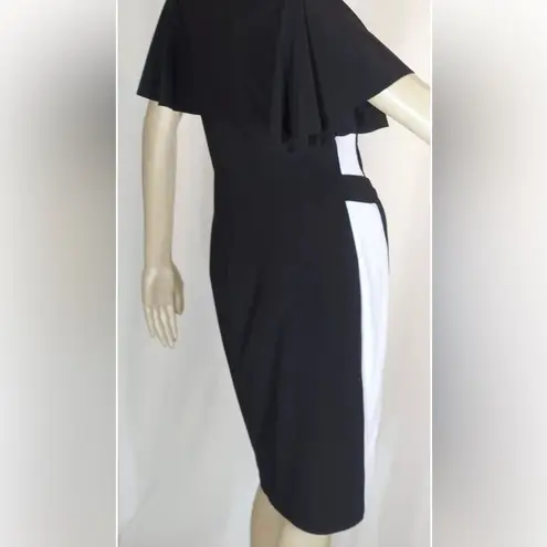 American Living AMERICAN LIVING BLACK-WHITE COLORBLOCK SLINKY KNIT FLARED SLEEVE DRESS 6