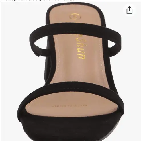 NWOB Women Low Block Heels Mules Open Toe Ankle Strap Sandals Square Toe Pumps Black Size 7