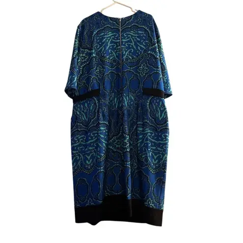 Gabby Skye Women's Plus 24W Blue Paisley Flare Sleeve Knee Dress