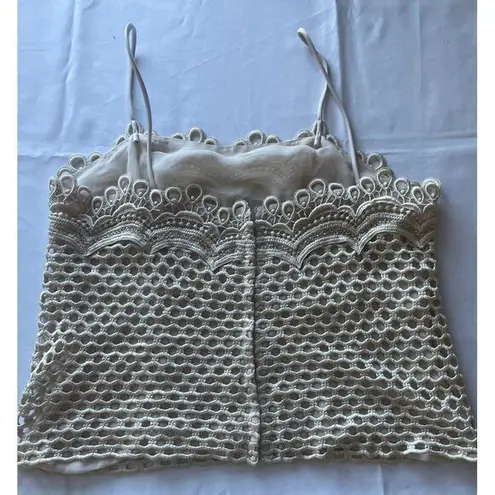 Werle Beverly Hills White Crochet Lace Cami Top Scalloped Trim Summer Tank Size L