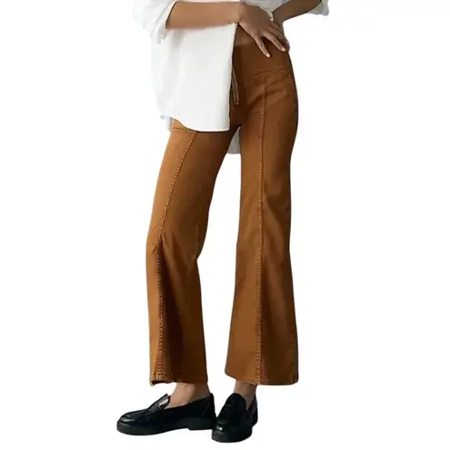 Pilcro and the Letterpress Pilcro Anthropologie Pants Women 28 Camel Brown Cropped Flare Pant Mid Rise 70s
