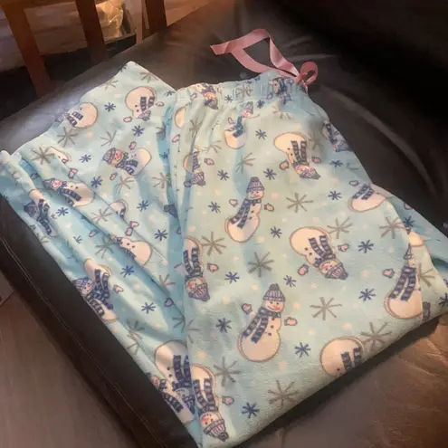 Just Be Christmas pjs snowman pajamas blue and grey warm soft fleece pants L