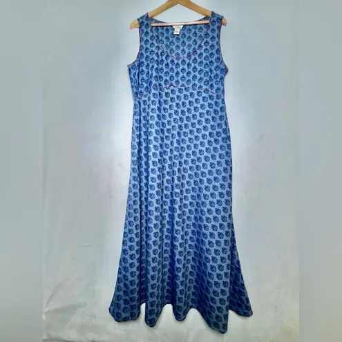 Sundance Blue Cotton Chambray Floral Stamp Boho Western Dress Women Sz 14