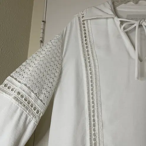 Brochu Walker Kaia Blouse white long sleeve lace eyelet blouse size XS