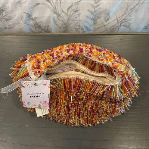 NWT Handcrafted Multi Colored Beaded Fringe Bag Orange