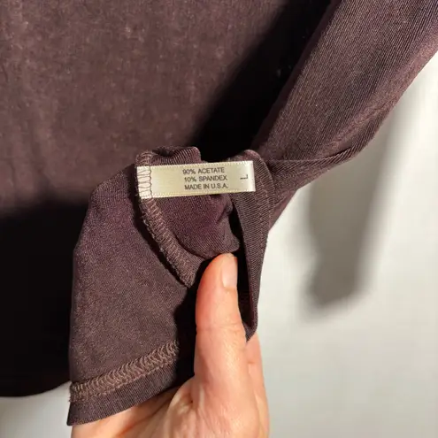 VTG Fiore Slinky Brown Top 3/4 Sleeve USA Elevated Basic Minimalist Travel L Size L