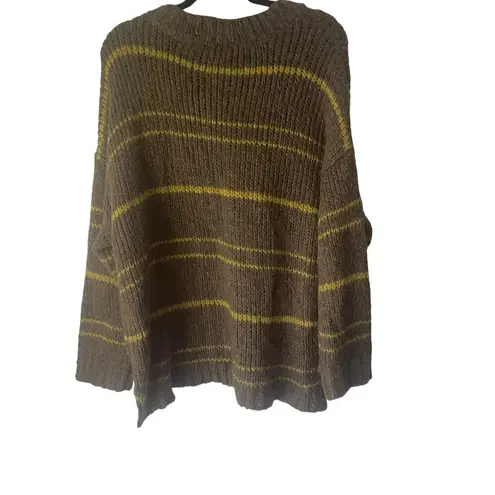 Aerie  Womens Size Large Wool Mohair Blend Chunky Soft Knit Brown Striped Sweater