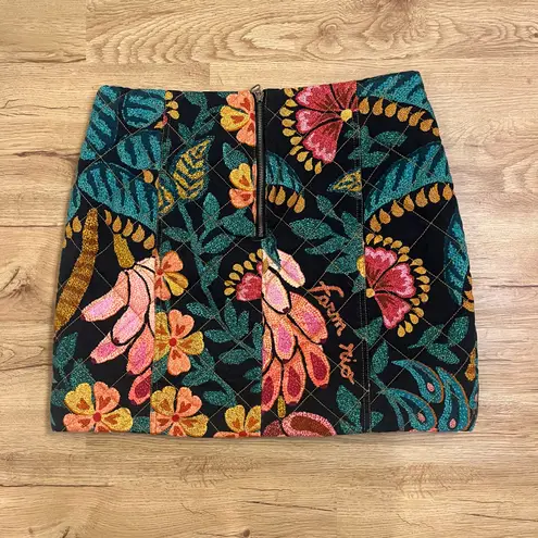 Farm Rio Black Flowerdoscopic Canvas Mini Skirt Quilted Size Large