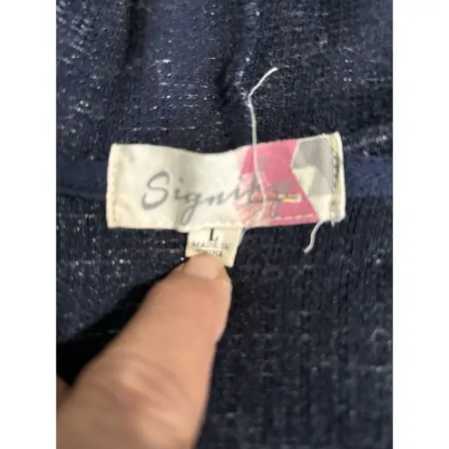 Signify Blue/White Marbled Print V Neck Hood Sweatshirt Size L 3/4 Tab Sleeve Blue Size L