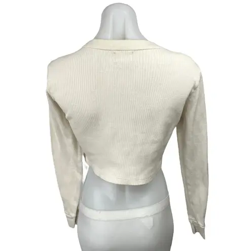 Mate White Knit Crew Neck Long Sleeve Pullover Crop Sweatshirt Sweater Top Sz M Size M