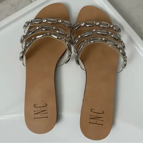INC International Concepts Voma Shell Strappy Slide Sandals Size 8.5 Women Silver