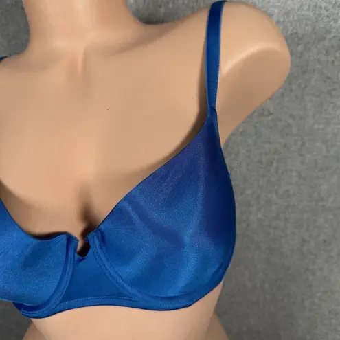 H&M  34D Bra Blue Satin Look Back Closure Adjustable Underwire Smooth Womens