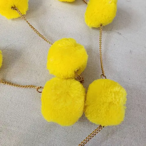 Lemon Yellow Color Pompom on Gold Chain Necklace Earrings Set