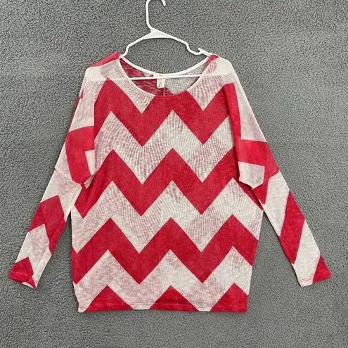 Diosa Pink White Women M Chevron Long Sleeve Light Weight Top