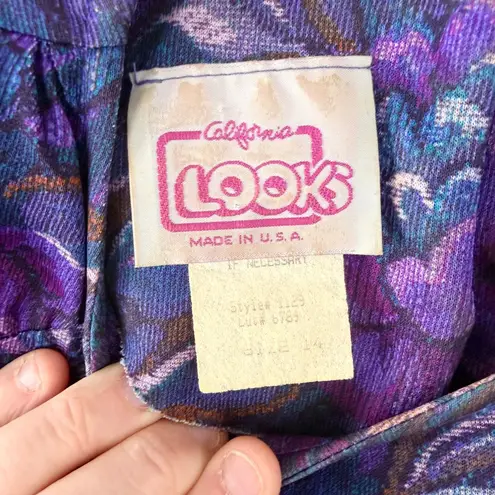 Vintage California Looks Purple Floral Brocade Boho Mini Dress Size 14