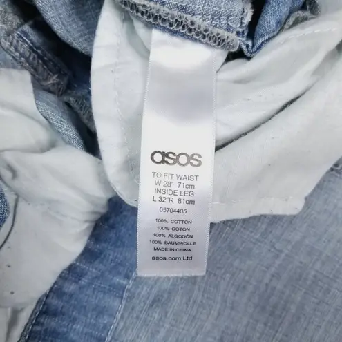 ASOS  Distressed Ripped Denim Overalls Light Blue Sz 28