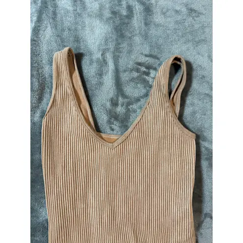 Aura Size Small/Medium Women Bodysuit Tan Brown Ribbed Stretch Y2K Sleeveless