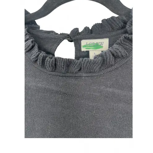 J. Crew | L | Ruffle Neck Cotton Knit Sweater in Black Top Womens Pullover Size L