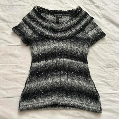 Mercer and Madison Black grey striped wool blend short sleeve cowl neck sweater Gray Size L