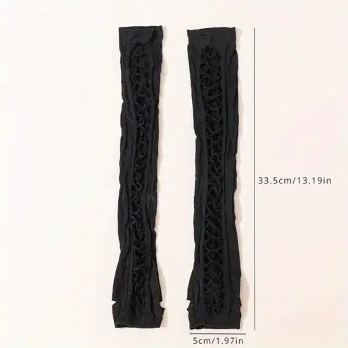 Vintage Hollow Out Black Elastic Arm Cover Fingerless Elbow Sleeves One Size