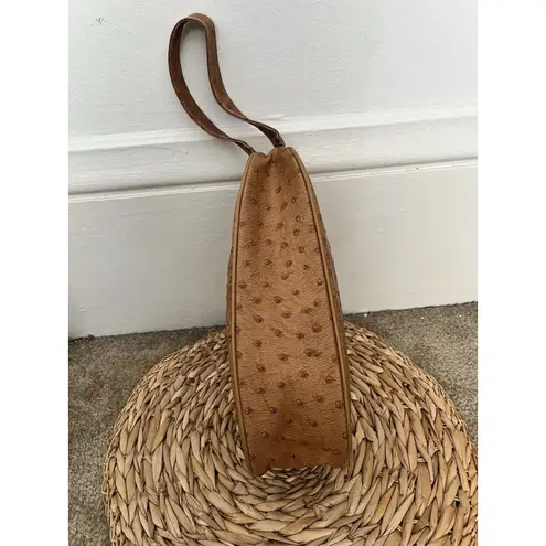 Vtg Ostrich Embossed Avocado Sling Bag Western Tan Zipper Clutch Country Ranch Brown