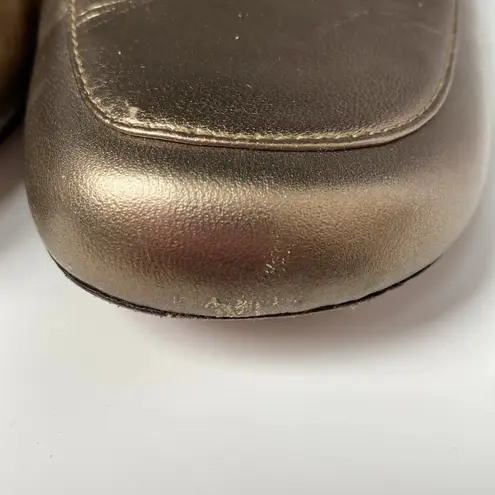 Trotters Gold Leather Loafers Womens Size 8.5 M Horsebit Style Chain Hardware