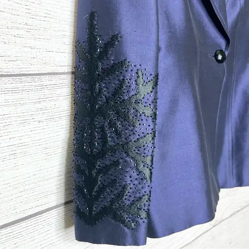 Max Nugus Haute Couture Navy & Black Rhinestone Evening Blazer Jacket Size Small Blue