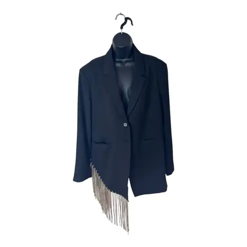 Hey You Womens Black Beaded Fringe Asymmetrical Blazer Size XL