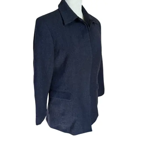 Women's dark blue long sleeve collared button down fully lined wool jacket 6