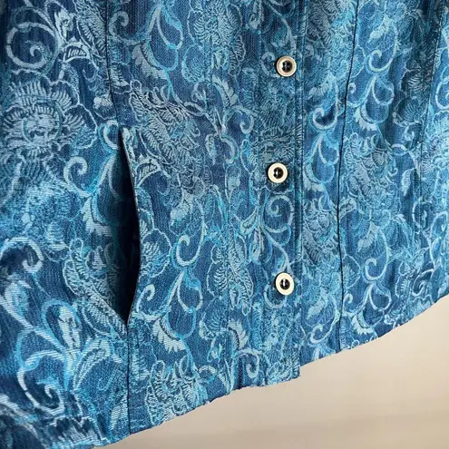 TANJAY vintage 90s y2k Blue Jacquard Floral Scroll Jacket boxy relaxed