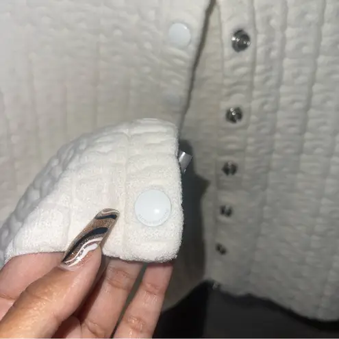 Alexander Wang Ivory Jacquard Logo Crop Snap Front Cardigan