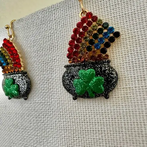 st. patrick's day pot of gold in rhinestone earrings