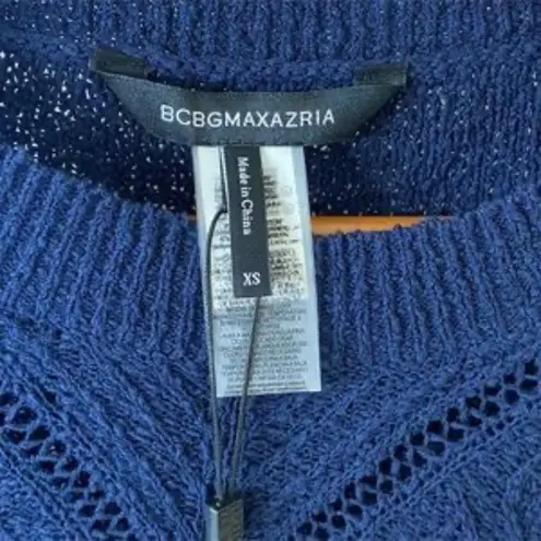 BCBGMAXAZRIA Crochet Crewneck Sweater Navy Blue Size XS