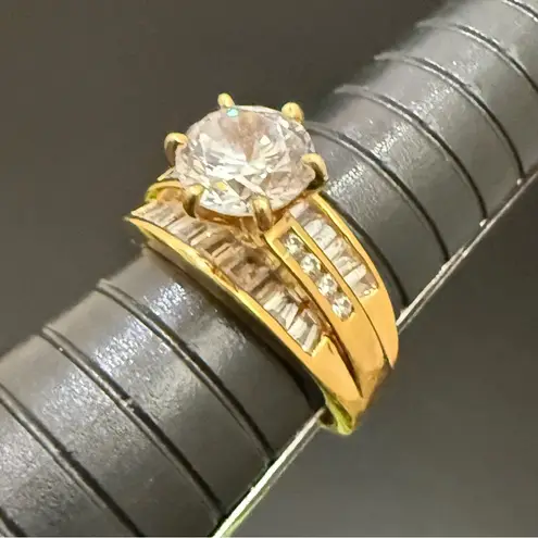 925 Vermeil Gold Over Sterling Silver 8mm CZ Solitaire Women’s Ring Size 8 6g.