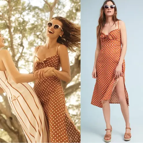 Faithfull the Brand • Fiscardo Polka Dot Midi Dress brown white linen Anthro