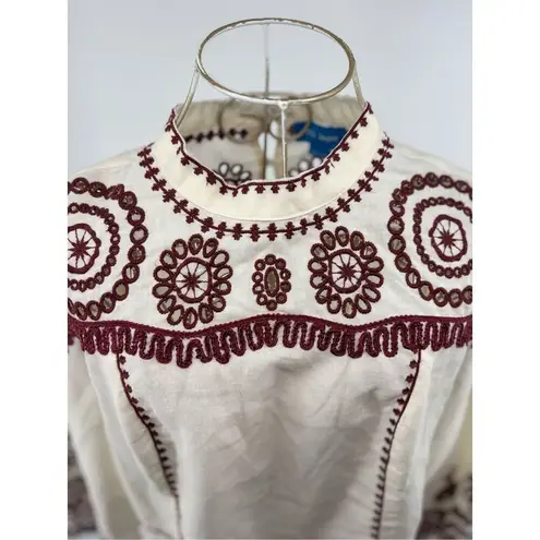 MiH Jeans Edelson Embroidered Peasant Boho Blouse Shirt Womens Size Small