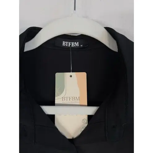 BTFBM Women’s M Black Satin Button Down Shirt Lantern Long Sleeve Office Casual Size M
