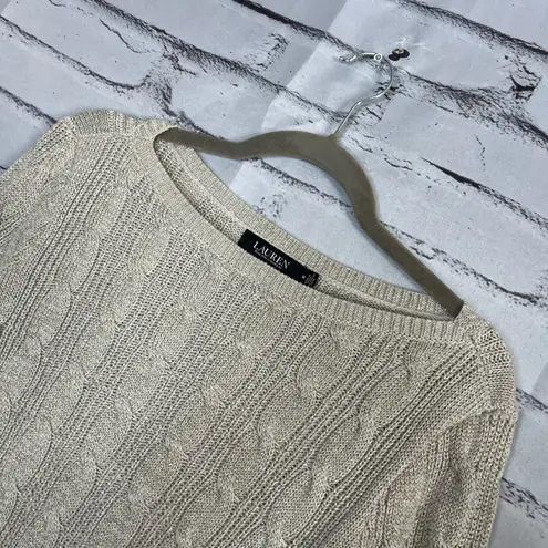 Lauren Ralph Lauren Black Label Cable Knit Cream Sweater Preppy Fall M Vintage Size M