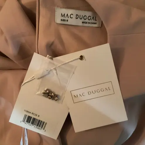 Mac Duggal 11854 Pink Crepe 3/4 Sleeve A-line Gown With Flower Trim