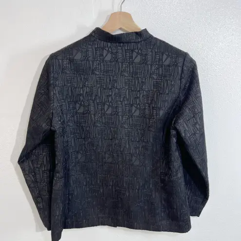 Misook Women Black Textured Blazer Jacket L Stretch Knit Open Front Lightweight