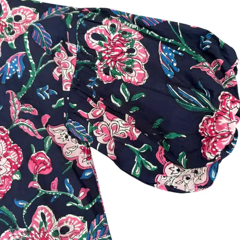 Fitzroy & Willa NWT Floral Print Soleil Dress Navy Balloon Sleeve Cotton Size S Blue