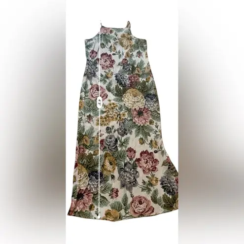 Karen Kane Dress Womens Medium Beige Multi Floral 100% Linen Maxi Vintage 90s
