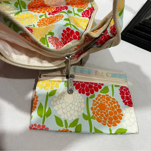 LeSportsac Hobo Bag Mums Floral Print With Pouch Lightweight Nylon Multicolored