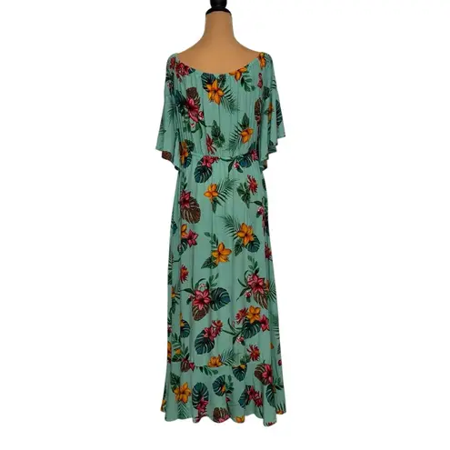 Anthropologie Label of Love Floral Maxi Dress Tassel Tie Neck Bohemian Resort Green Size L