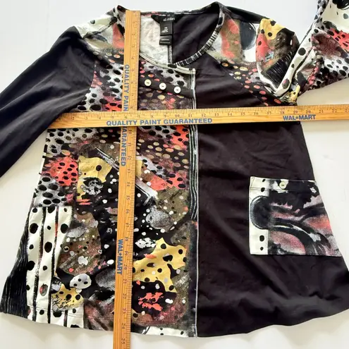Ali Miles Black Colorblock Abstract 3/4 Sleeve Tunic Top Modern Chic Sz PM