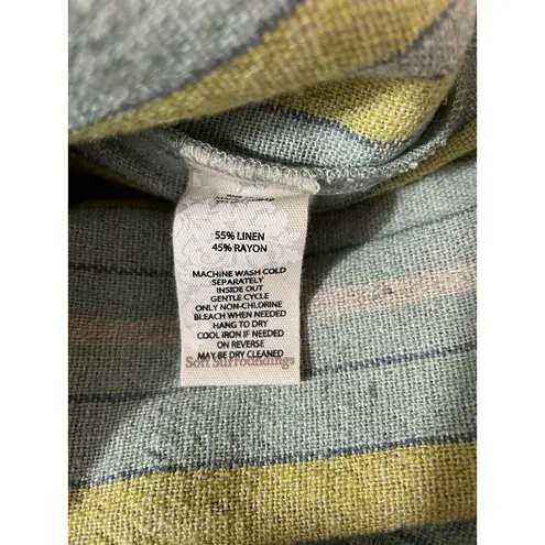 Soft Surroundings Caldera Linen Blend Pants High Waisted Aqua Stripe Size 14