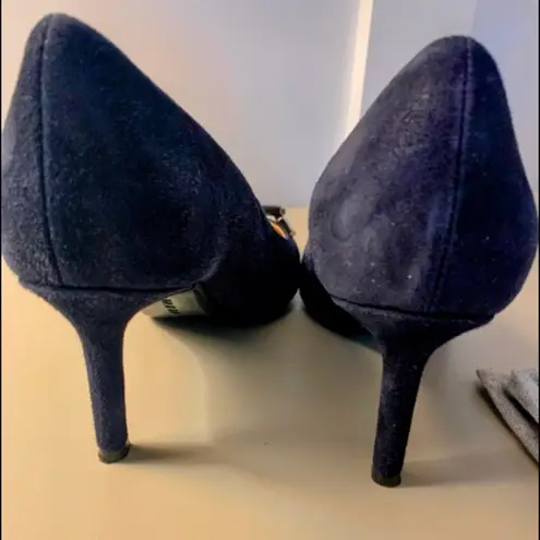 Aquatalia NWOT Italian Navy Blue Suede Stiletto Heels w/Metal Buckles Sz 8*