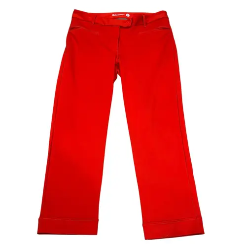 Betabrand Tomato Red Cuffed Stretch Straight Pants Large Slit Pockets Workwear