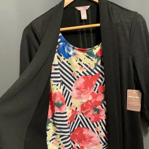 White Stag B16- NEW! Women's Cardigan, L/G, Black, floral layered one piece